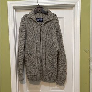 Vintage Otavalo Wool Zip-Up Sweater | Hand-Knit 100% Wool | Cable Knit Fisherman
